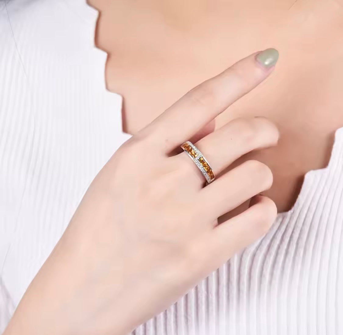 14K White Gold Yellow Sapphire Diamond Band Ring 1.17 ct – Unisex Eternity Style