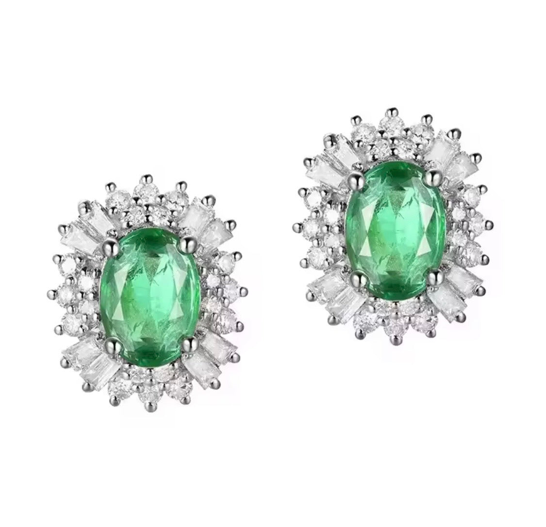 18Kt Yellow Gold Diamond 1.48 ct Emerald Stud Earrings