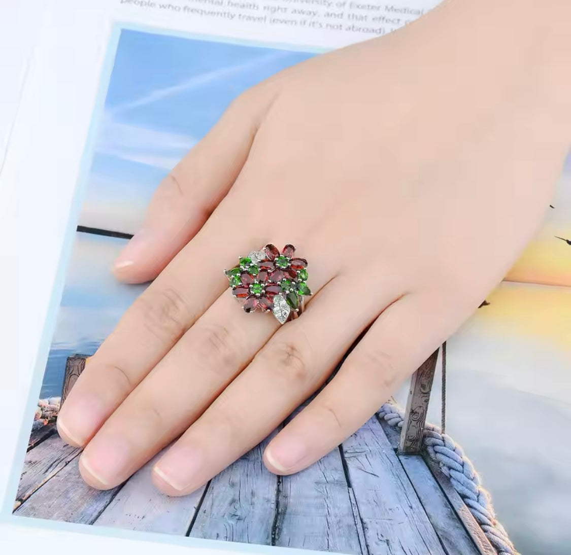 Silver 2.20 ct Chrome Diopside / Garnet Ring