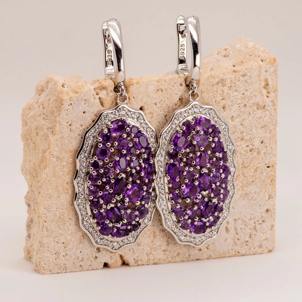 Silver 9.49 ct Amethyst Earrings