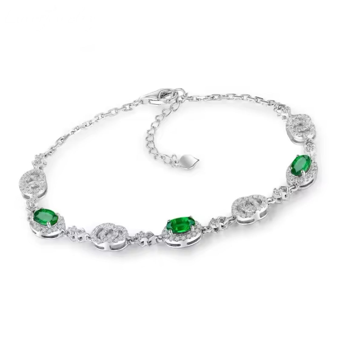 14Kt White Gold 1.25 ct Emerald Bracelet with Diamonds 0.76 ct