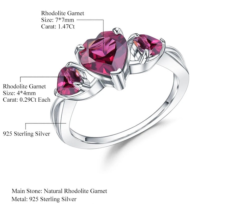 Silver Ring 2.06 ct Rhodolite Garnet