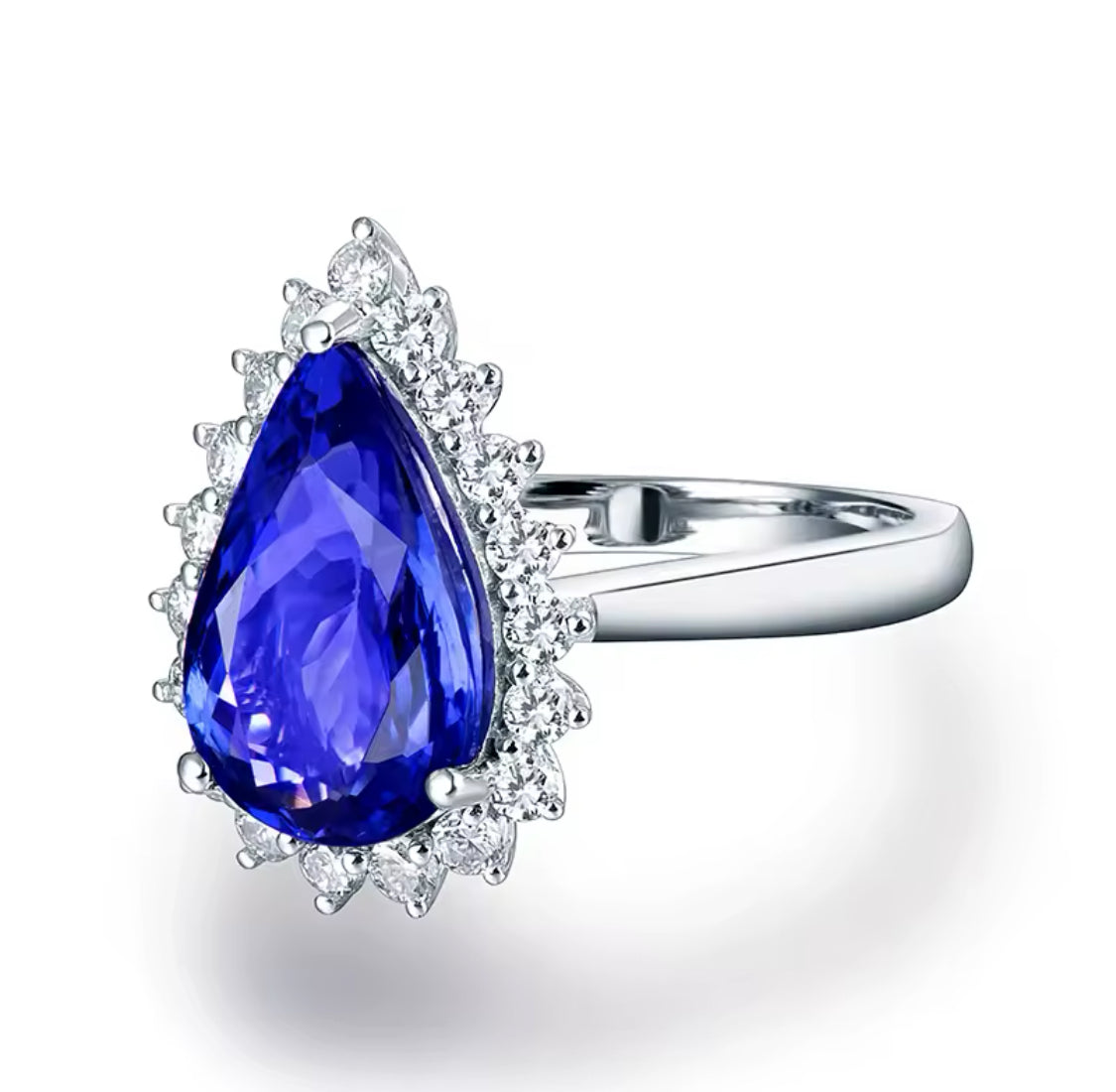 Prsten z 18kt bílého zlata s tanzanitem o hmotnosti 3,64 ct a diamanty 