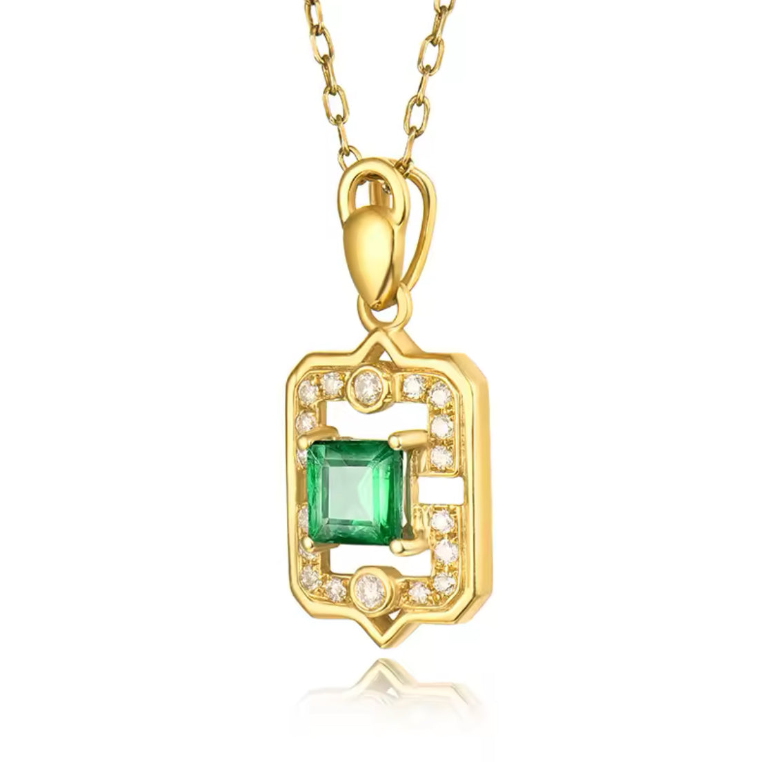 18Kt Yellow Gold Diamond & 0.34 ct Emerald Pendant