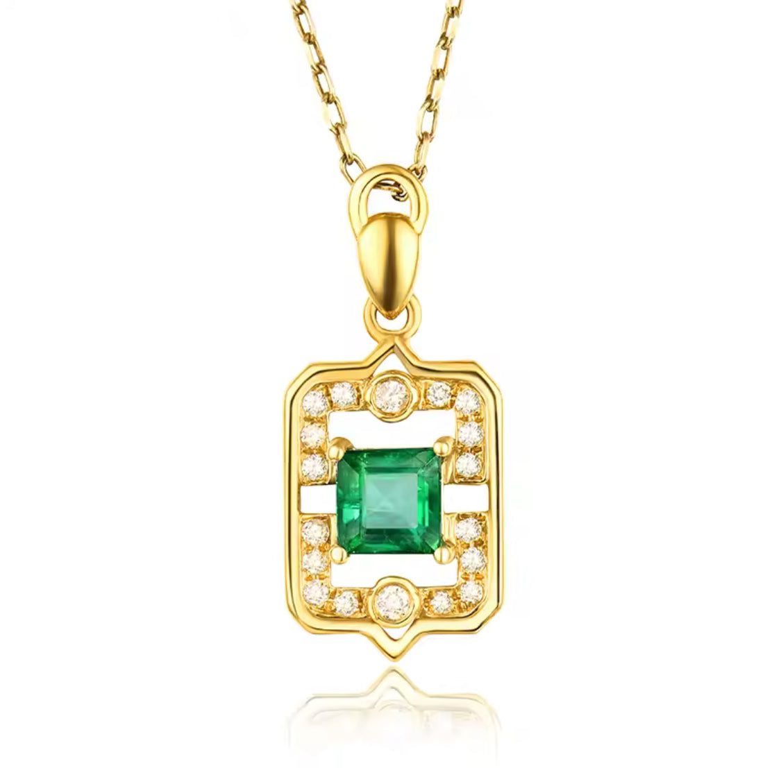 18Kt Yellow Gold Diamond & 0.34 ct Emerald Pendant