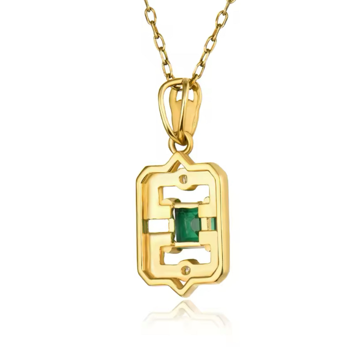 18Kt Yellow Gold Diamond & 0.34 ct Emerald Pendant