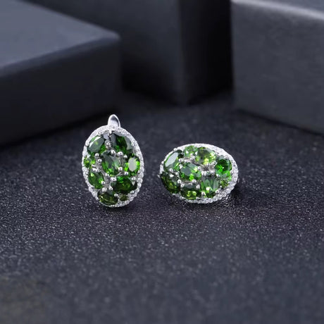Silver earring with natural chrome diopside