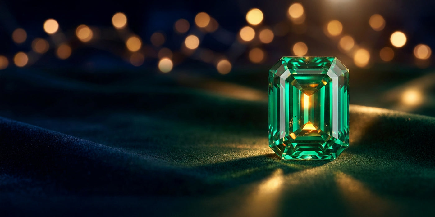 Green emerald on Christmas background