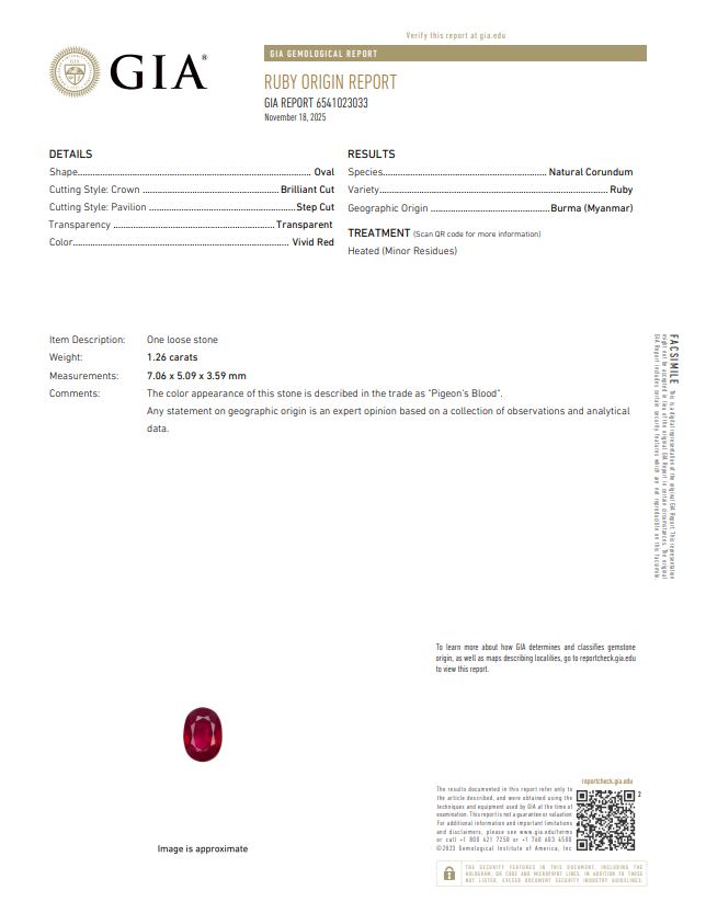 Natural Burma Ruby 1.26 ct – Oval Cut, GIA Certified