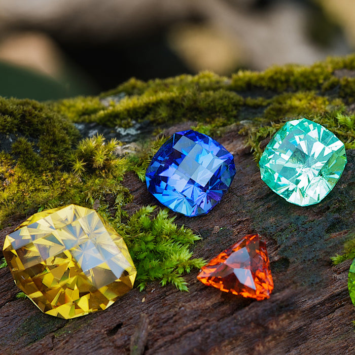 Colorfull gemstones on the moss background