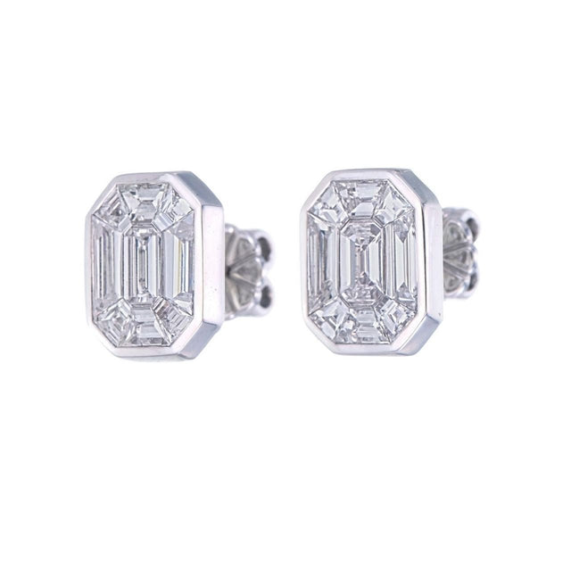 Emerald Cut Diamond Stud Earrings 2.40 ct – 18K White Gold