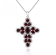 Natural garnet cross pendant, 925 sterling silver, deep red gemstones, Latin-inspired design, elegant and symbolic jewelry