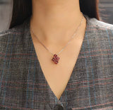 Natural garnet pendant, trillion cut cluster design, 925 sterling silver, deep red gemstones, Latin-inspired elegance