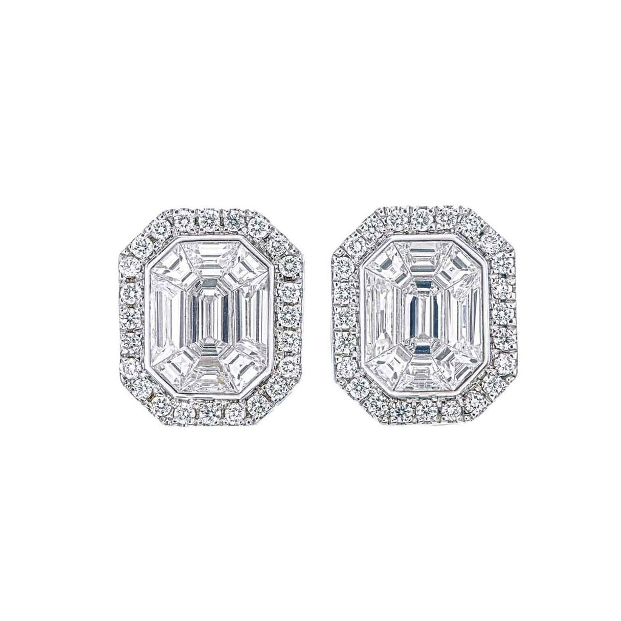 Halo Piecut Diamond Earrings 1.36 ct – 18K White Gold