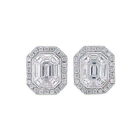 Halo Piecut Diamond Earrings 1.36 ct – 18K White Gold