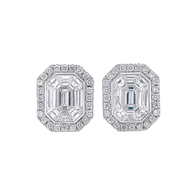 Halo Piecut Diamond Earrings 1.36 ct – 18K White Gold