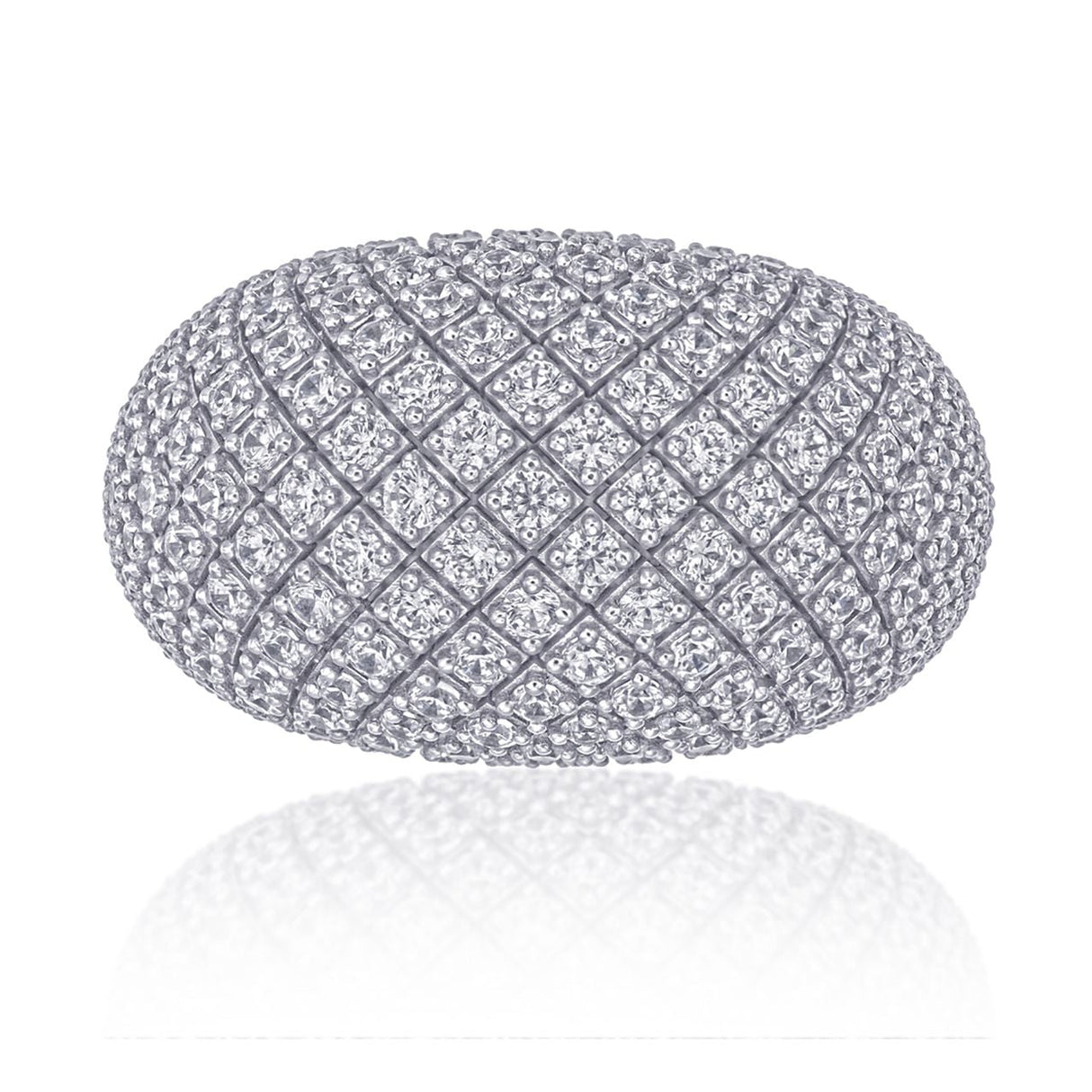 Iconic Pavé Diamond Dome Ring – 5.65 ct, 18K White Gold - Ring size 6.5
