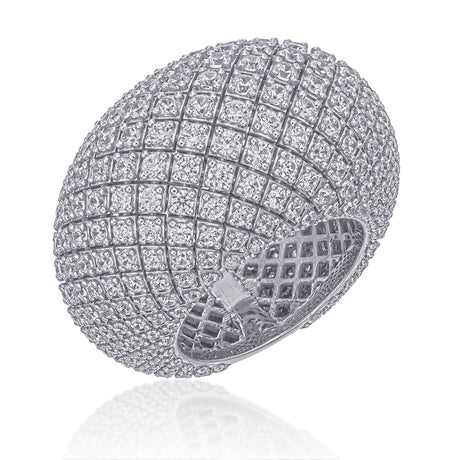 Iconic Pavé Diamond Dome Ring – 5.65 ct, 18K White Gold - Ring size 6.5