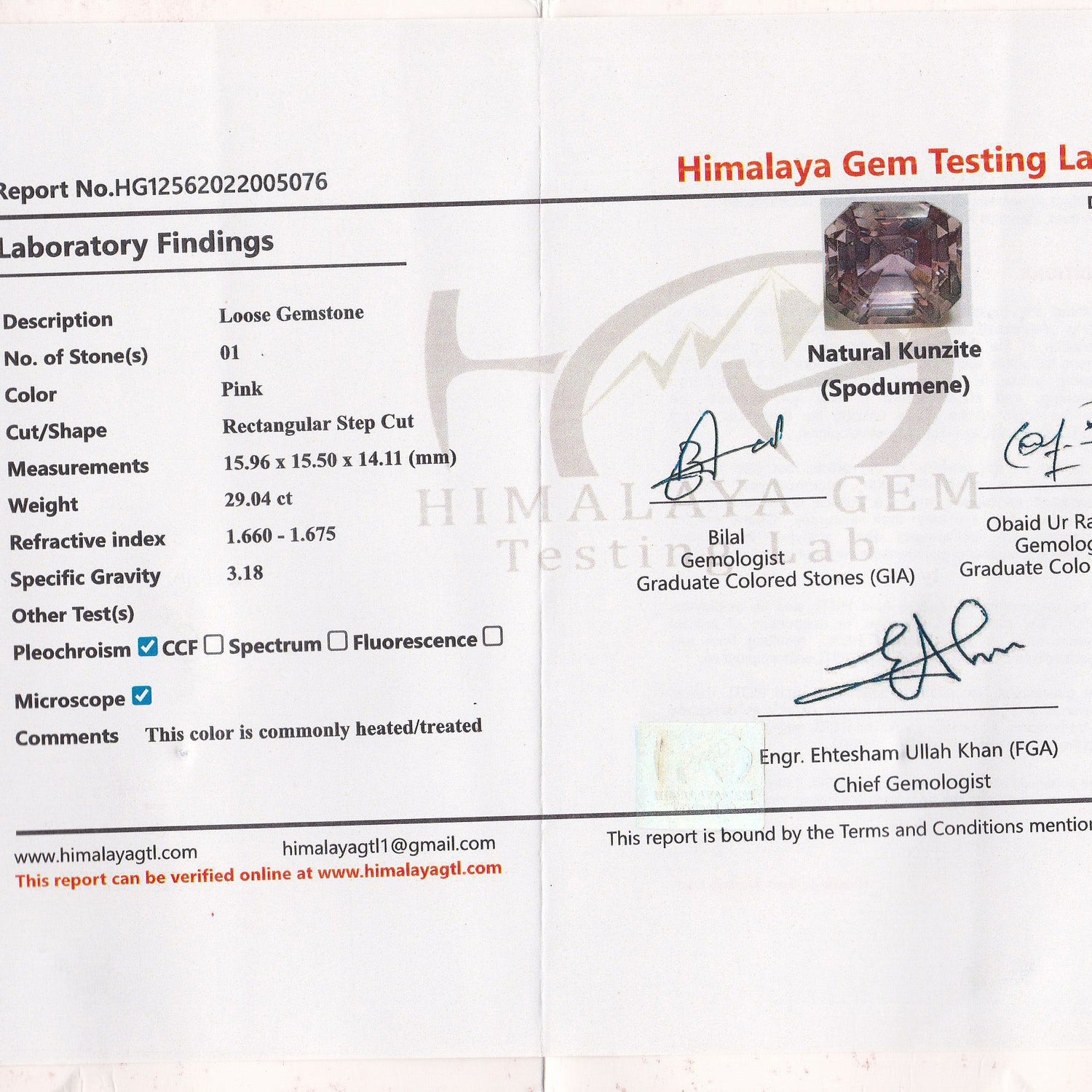 Kunzite 29.04 ct – Light Pink, Octagonal Cut, HGTL Certified