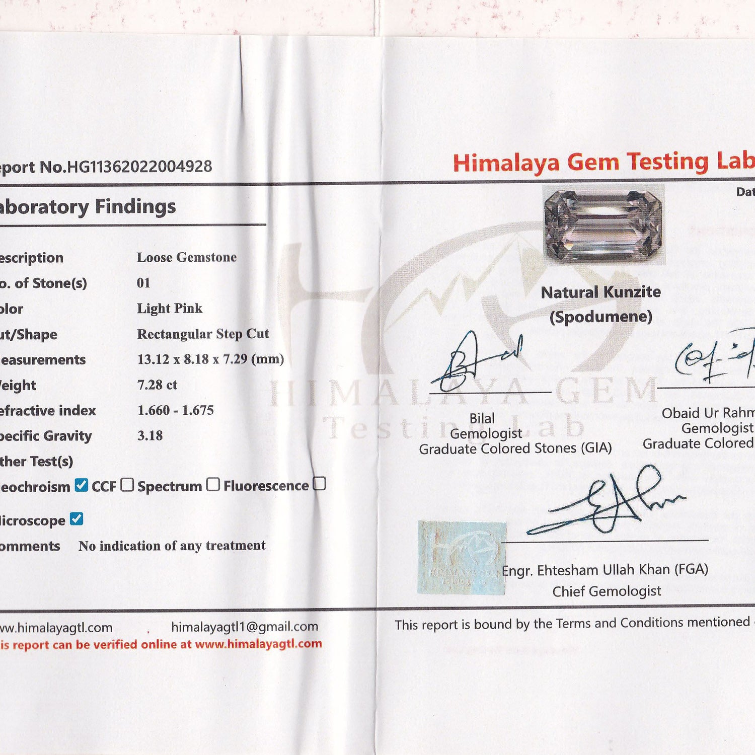 Kunzite 7.28 ct – Light Pink, Octagonal Cut, HGTL Certified