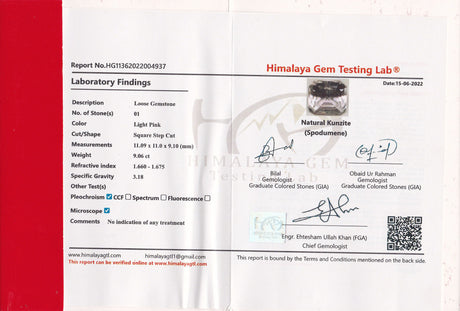 Kunzite 9.06 ct – Light Pink, Octagonal Cut, HGTL Certified