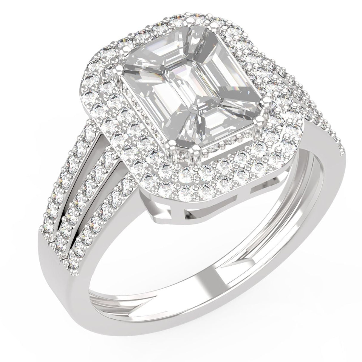 lllusion Diamond Halo Ring – 1.79 ct Total, 18K White Gold - Ring size 7