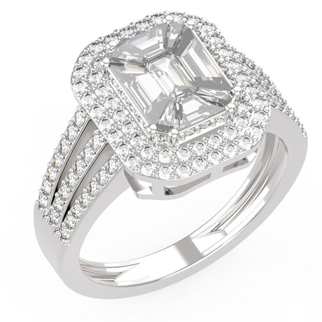 lllusion Diamond Halo Ring – 1.79 ct Total, 18K White Gold - Ring size 7