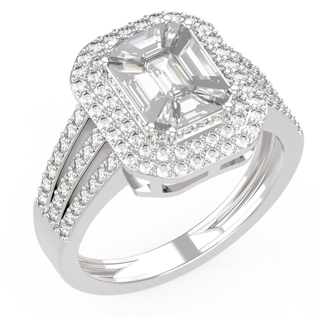 lllusion Diamond Halo Ring – 1.79 ct Total, 18K White Gold - Ring size 7