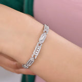 Luxury 14K white gold bracelet, 2.06 carats natural diamonds, round and emerald cut, geometric design