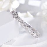 Luxury 14K white gold bracelet, 2.06 carats natural diamonds, round and emerald cut, geometric design