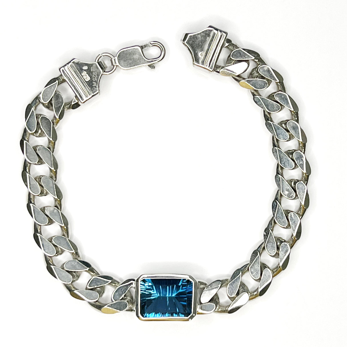 Men's Silver Bracelet with London Blue Topaz 13.42 ct