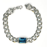 Men's Silver Bracelet with London Blue Topaz 13.42 ct
