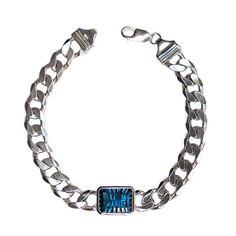 Men's Silver Bracelet with London Blue Topaz 14.55 ct