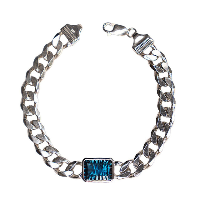 Men's Silver Bracelet with London Blue Topaz 14.55 ct