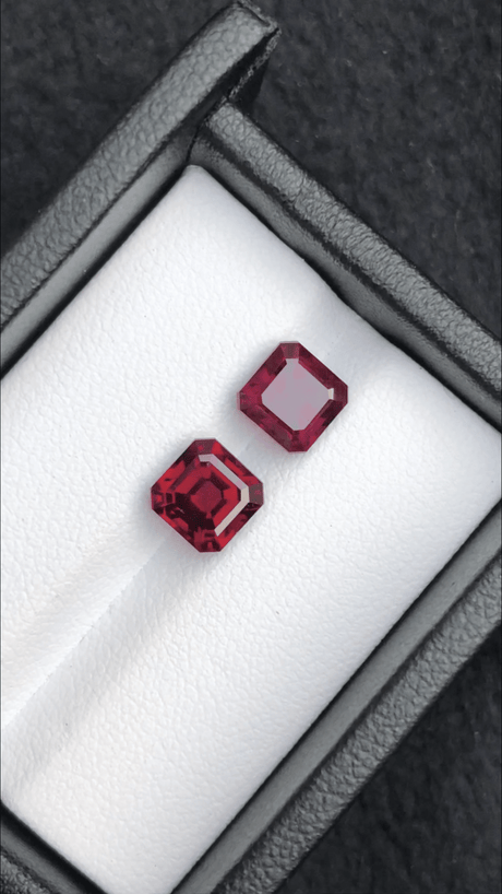 Natural Almandine Garnets 4.85 ct – Asscher Cut Matching Pair, Untreated