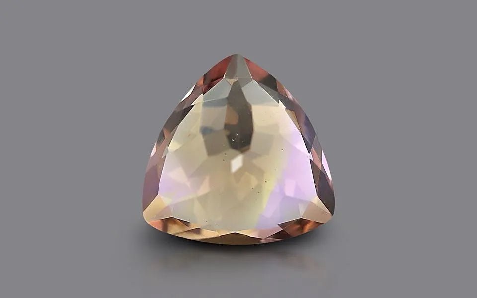 Natural untreated ametrine, light violet/yellow, triangle cut, 3.44 ct, loose gemstone, view 3.