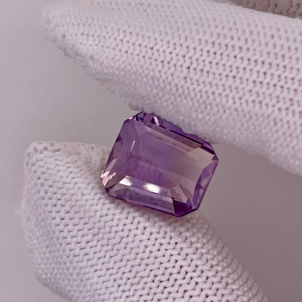 Natural Ametrine 7.07 carats, fancy octagonal cut, purple-yellow bi-color gemstone, untreated