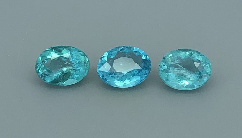 Natural Apatite 3.85 ct – 3 - Piece Set, Light Blue, Oval Cut, Untreated