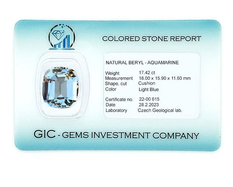 Natural Aquamarine 17.42 ct – Cushion Cut, Untreated