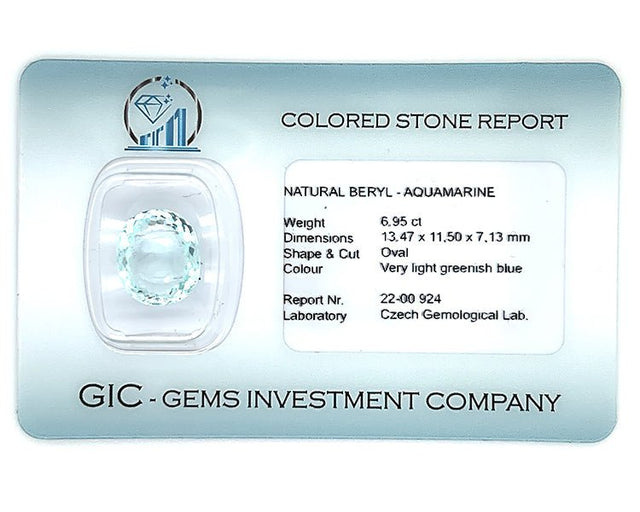 Natural Aquamarine 6.95 ct – Oval Cut, Untreated, ČGL Certified