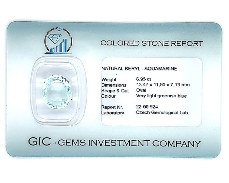 Natural Aquamarine 6.95 ct – Oval Cut, Untreated, ČGL Certified