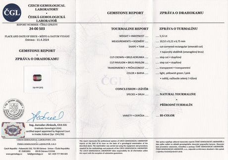 Natural Bi - Color (Watermelon) Tourmaline 5.52 ct – Emerald Cut, Certified