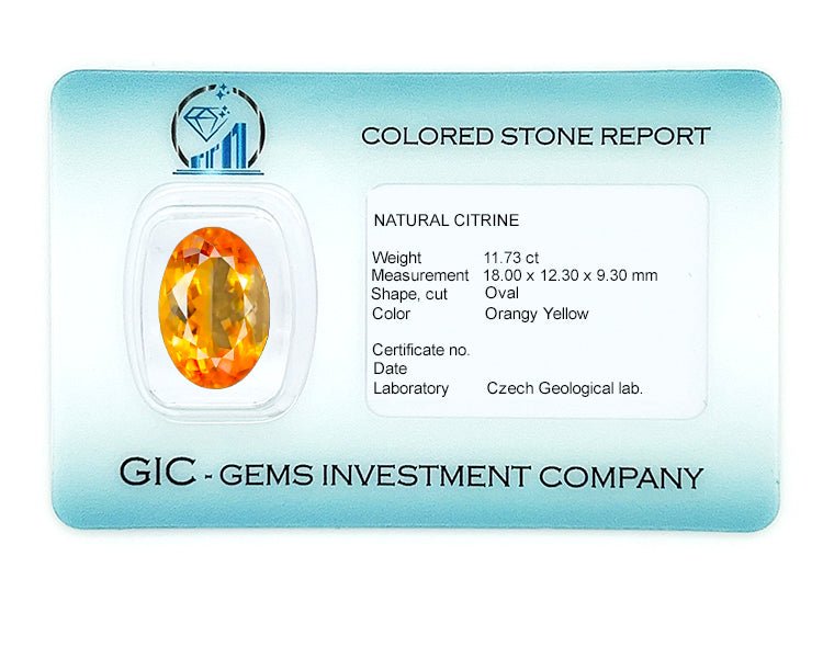 Natural Citrine 11.73 ct – Oval Cut, Untreated, Lab Certified