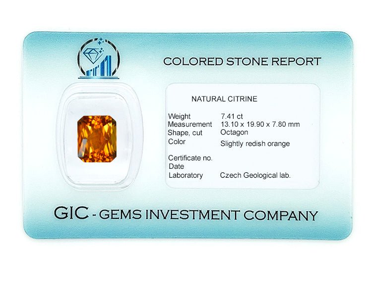 Natural Citrine 7.41 ct – Octagon Cut, Heated