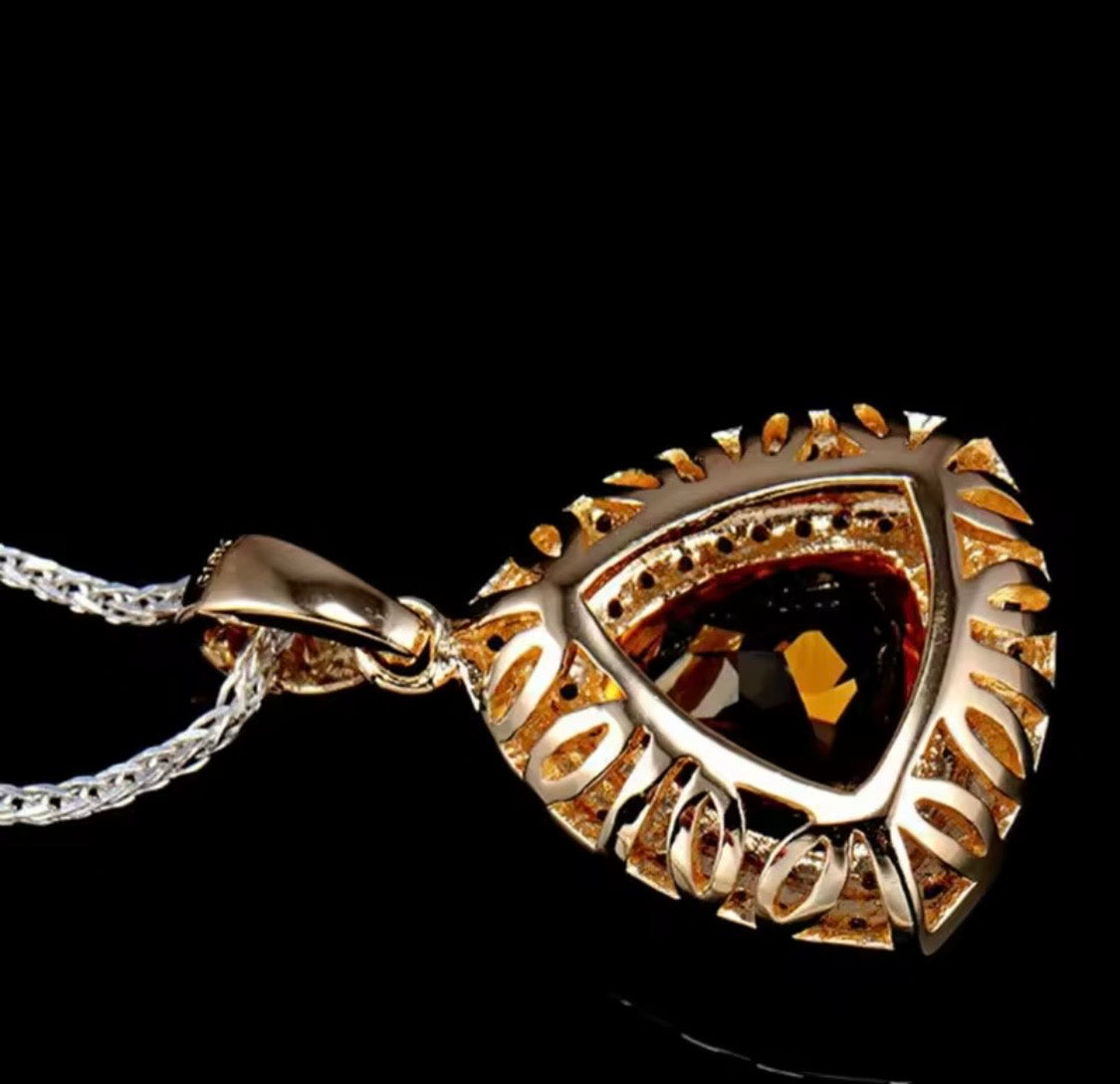 Natural citrine diamond pendant in 14K yellow gold rear setting detail