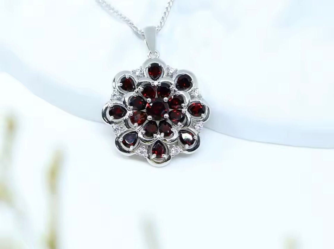 Natural Garnet Pendant 4.20 ct – Pear Cut, Gold Plated Silver, Latin - Inspired Design