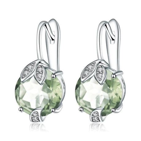 Natural Green Amethyst Earrings 6.65 ct – Round Cut, 925 Sterling Silver