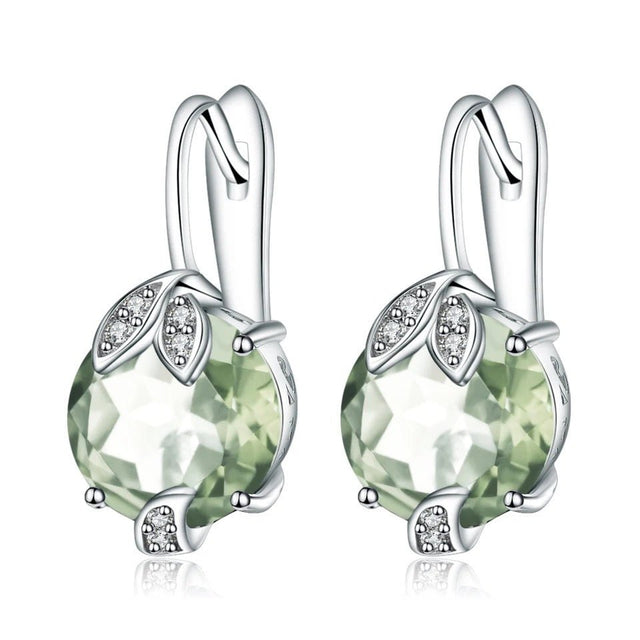 Natural Green Amethyst Earrings 6.65 ct – Round Cut, 925 Sterling Silver