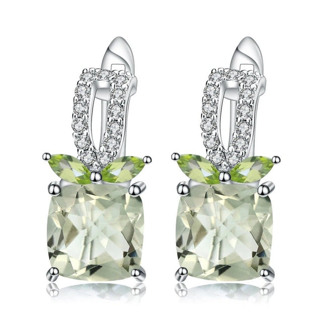 Natural Green Amethyst & Peridot Earrings 4.16 + 0.18 ct – Round Cut, 925 Sterling Silver