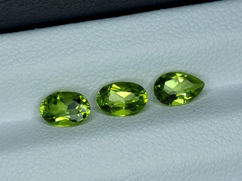 Natural Peridot Lot 1.40 ct – Oval & Pear Mixed Cut, Untreated (3 pcs)